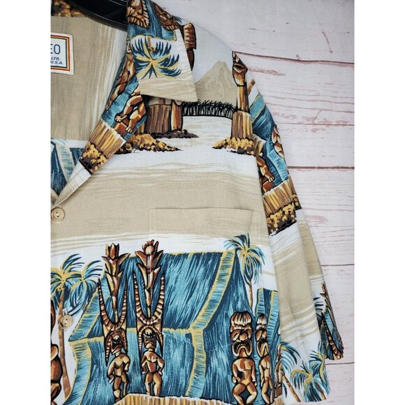 Rare Vintage Kalaheo XL Hawaiian Shirt – Tan Tiki Statue Graphic Short Sleeve - Picture 4 of 12